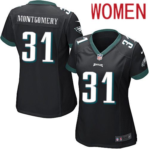 Women Philadelphia Eagles 31 Wilbert Montgomery Nike Black Game NFL Jersey